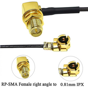 RF10007 | RP SMA femelle angle droit vers 0,81 mm IPX avec c&acirc;ble coaxial