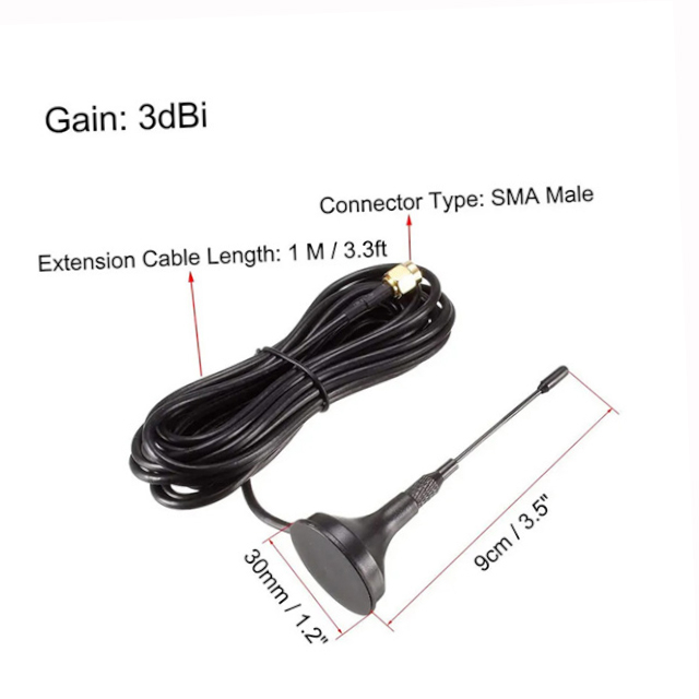 SU00001 | Antena Magnetica 2.4GHz & 5.8GHz dengan Kabel Sepaksi RG174 1m ke Penyambung Lelaki SMA